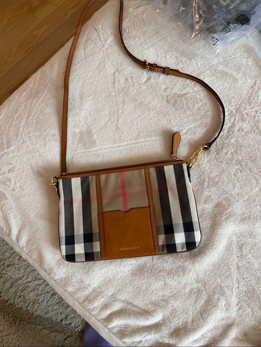 Burberry Brown/Tan Check Canvas Crossbody Bag